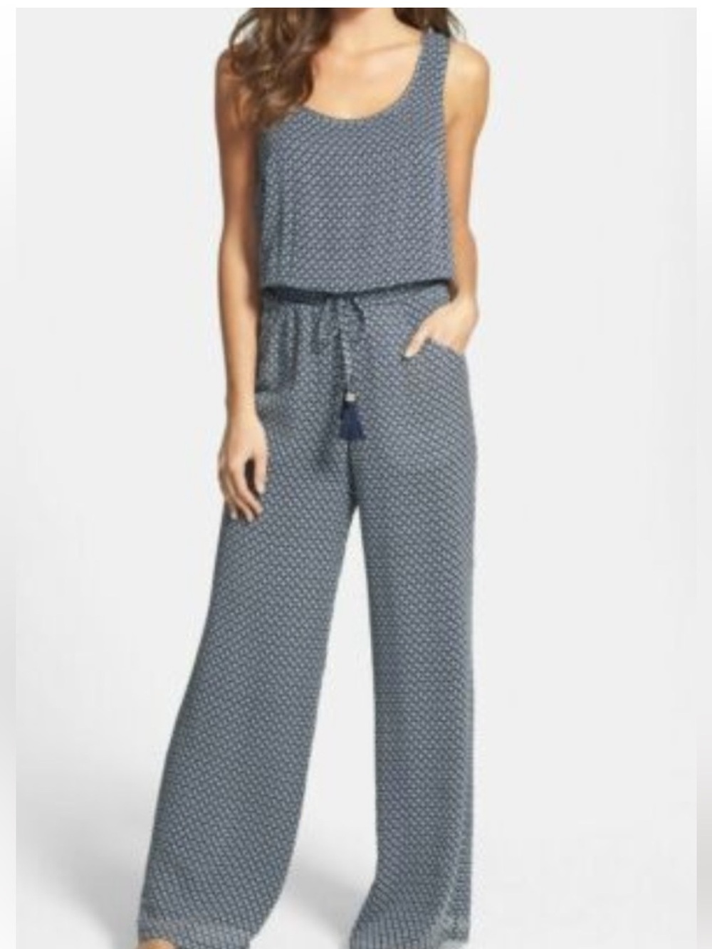 Tory Burch Silk Navy Printed Jumpsuit, size S